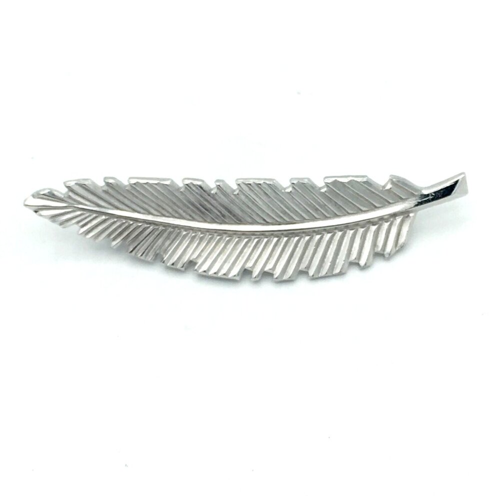 CHARLES REIS sterling silver feather brooch - vintage 2" detailed pin CR CO